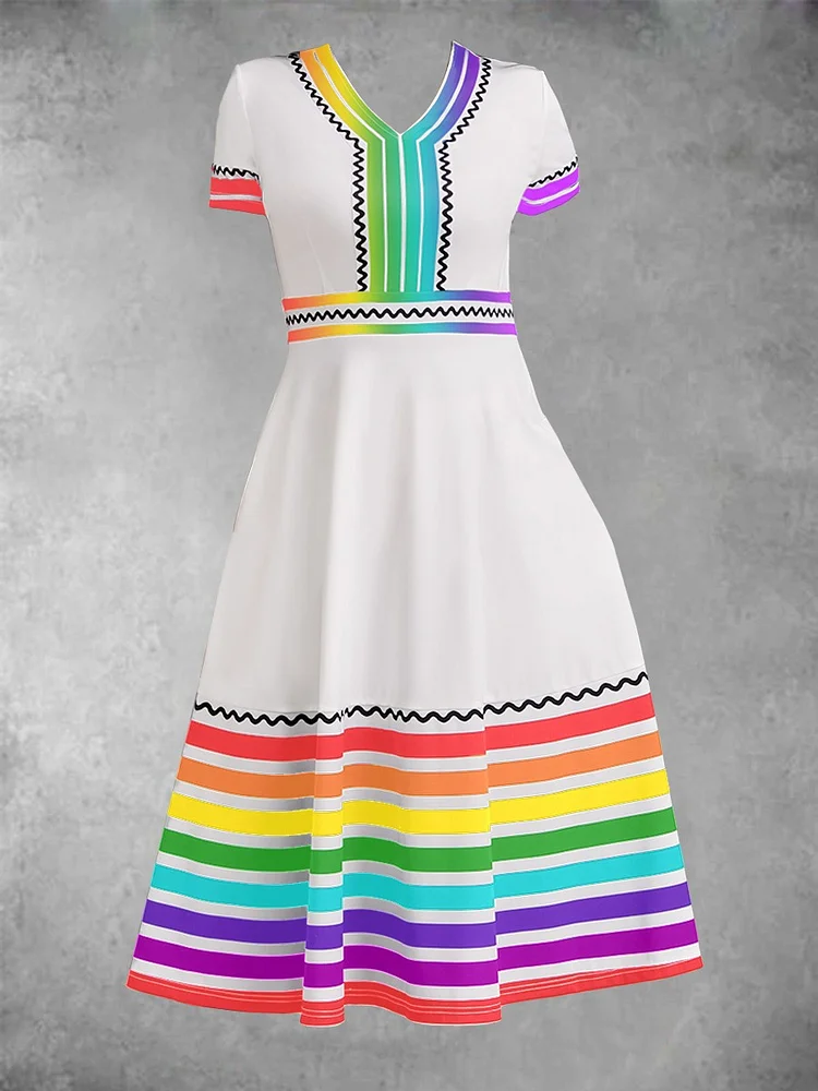 Women's Rainbow Gradient Art Pocket Design Maxi Dress