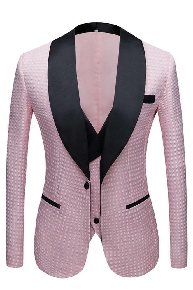 Fashion Styleable Pink Shawl Lapel Dot Wedding Tuxedo Easy Fit