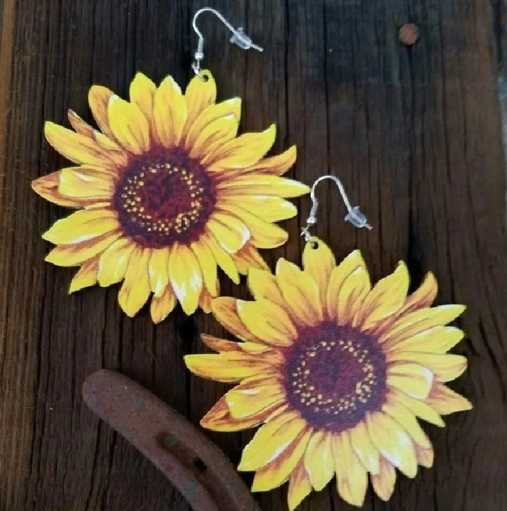 Bright Wooden Sunflower Earrings