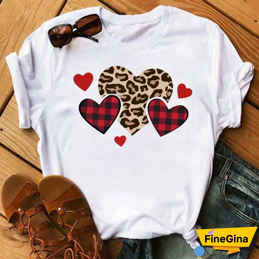 Maycaur Fashion Women T Shirt Love Heart Printed T Shirt Casual Red Tops 90s Valentine's Shirt Female Harajuku Graphic Tshirt