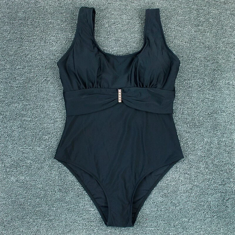 Plus Size One Piece Swimwear Women Monokini Bathing Suits Beach Solid Black Swimsuit Swimming Suit