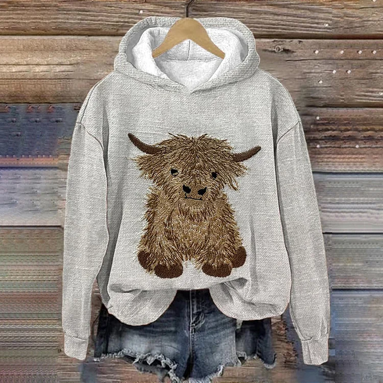 Wearshes Highland Cow Print Casual Hoodie