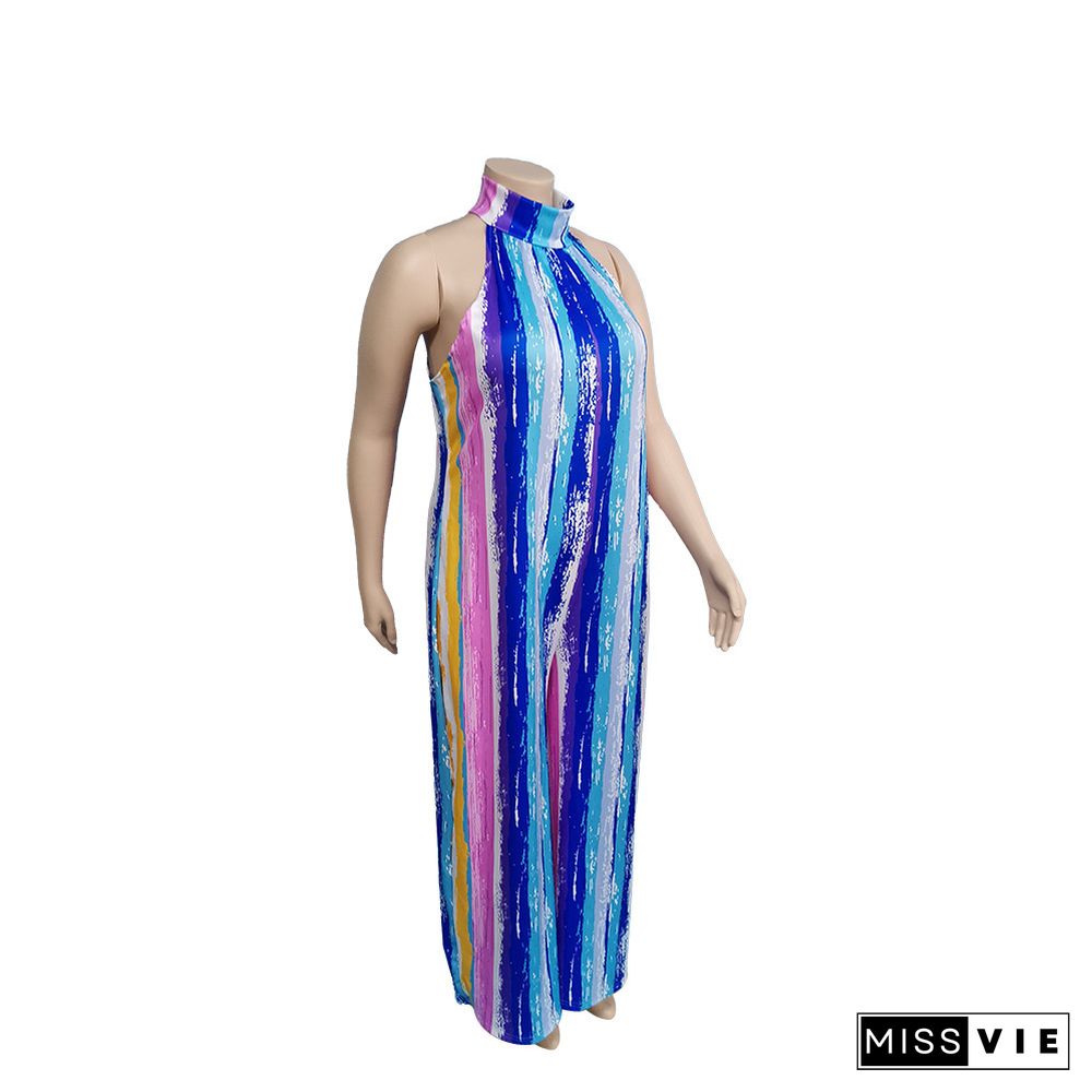 Tie Dye Striped Printed Sleeveless Loose Jumpsuits