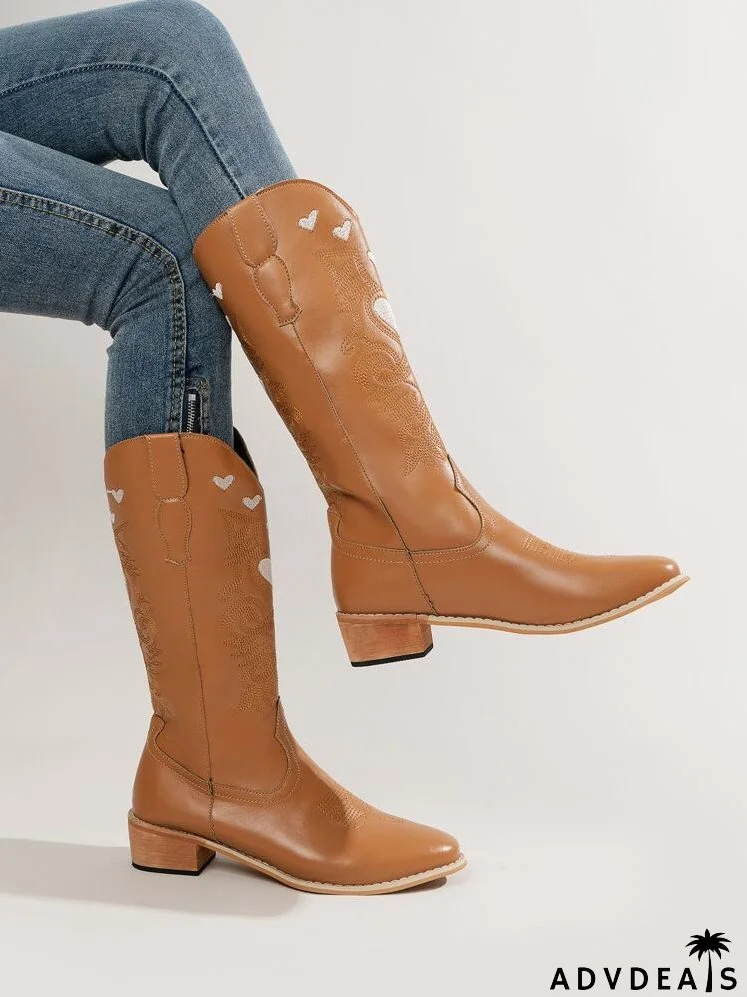 Heart Embroidery Western Boots