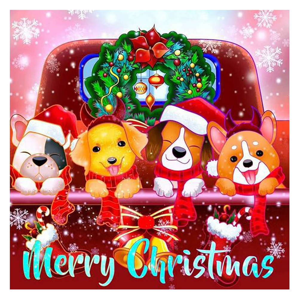 

40*40CM - Round Drill Diamond Painting - Christmas Dog, 501 Original