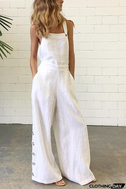Side Button Wide Leg Slip Jumpsuits