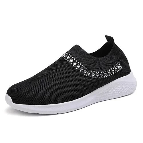 Back to college Women Crystal Sneakers 2022 Woman Flat Mesh Loafer Women's Comfort Vulcanized Ladies White Casual Shoes Trainers Basket Female