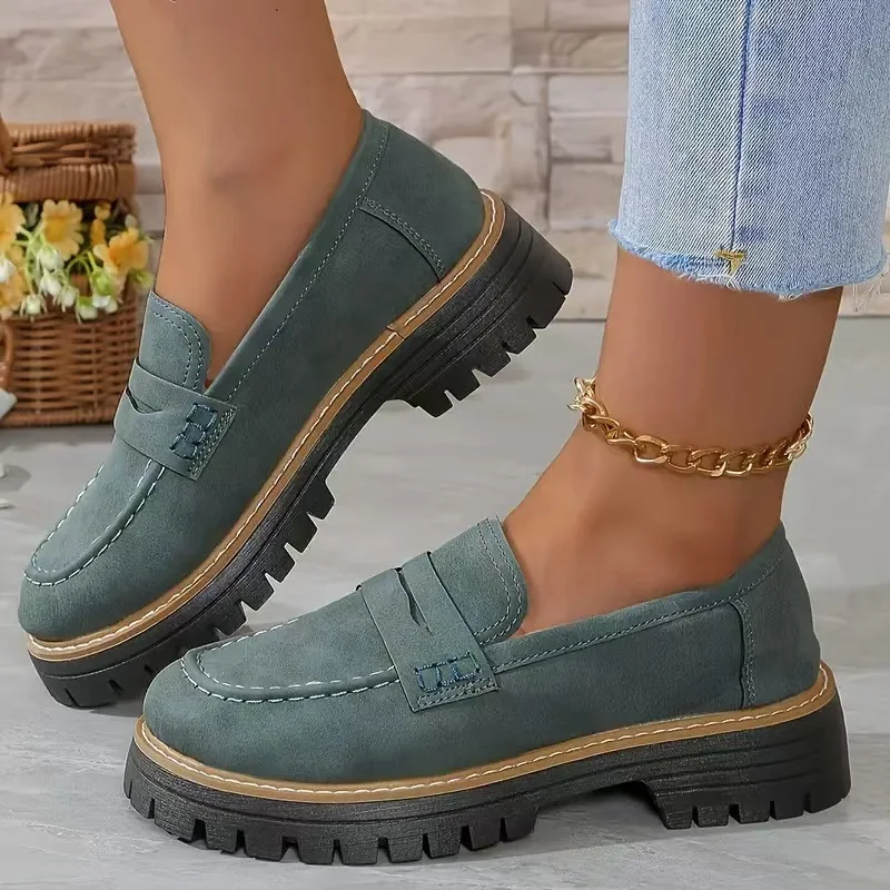 Yyvonne New Spring And Autumn Lefu Shoes Large-Size Leisure Grinding Sand Yingfeng Women's Shoes Thick Heel Thick Back Retro
