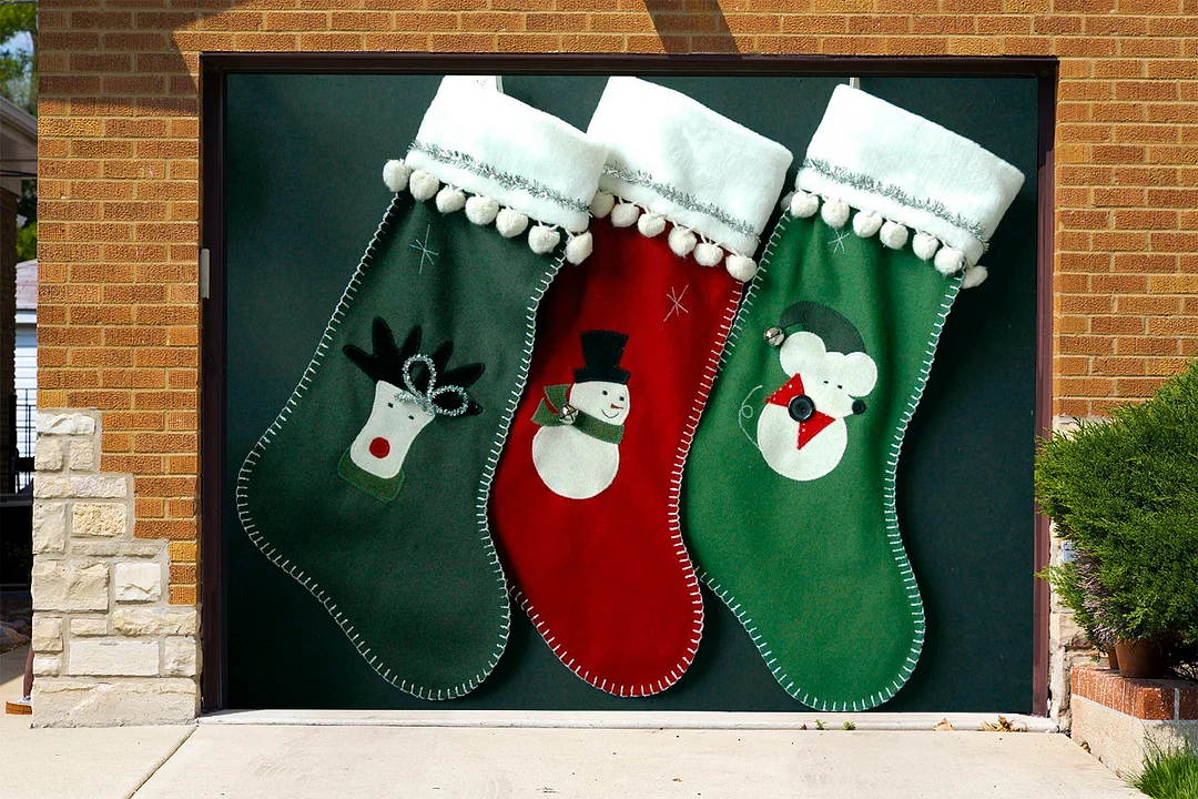 Christmas Socks Merry Christmas Sign Single Garage Door Cover Full Color Christmas Mural