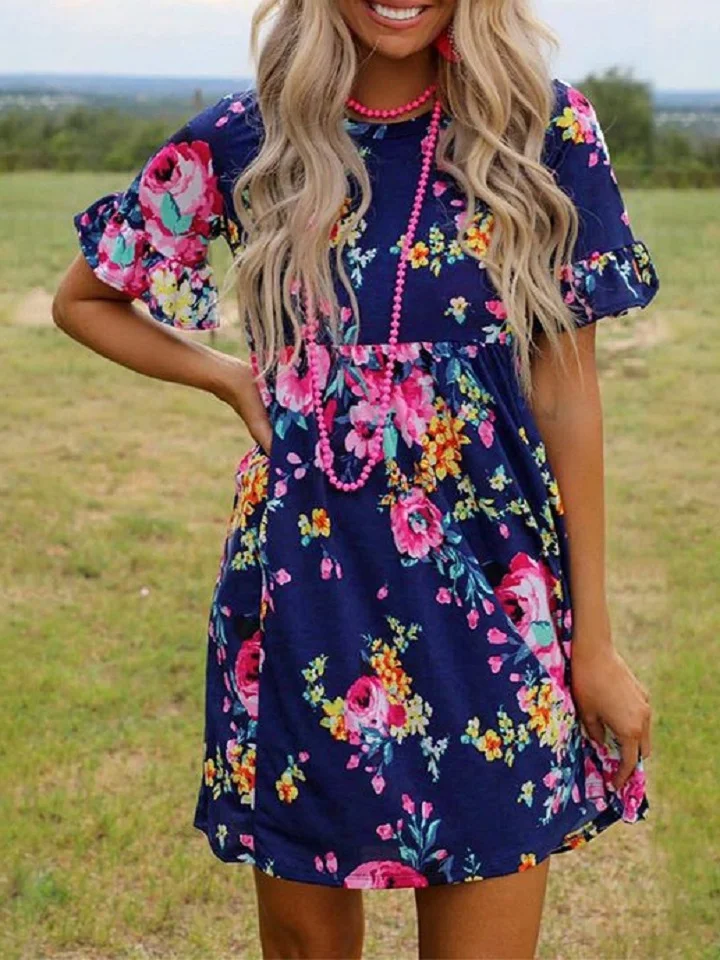 Round Neck Pullover Knee Length Dress