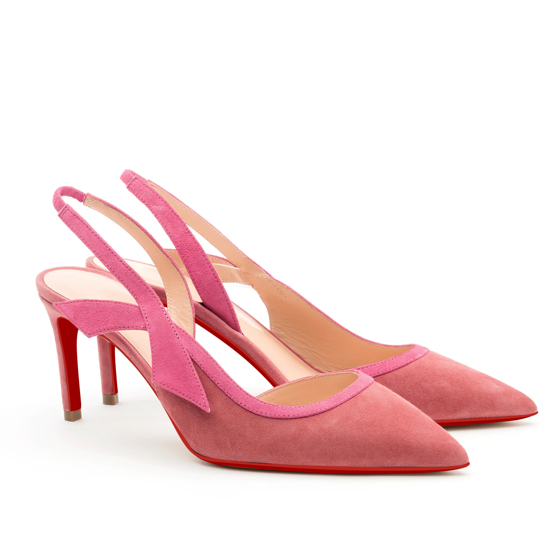 65mm Women's  Kitten Heels Pointed Toe Red Bottom Slingback Pumps Wedding Official Suede Sandals-MERUMOTE