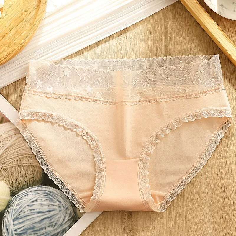 Billionm Women's Sexy Cotton Underwear Panties Women Antibacterial Breathable Panties Ice Silk Lace Side Hip-lifting Panties Briefs Women