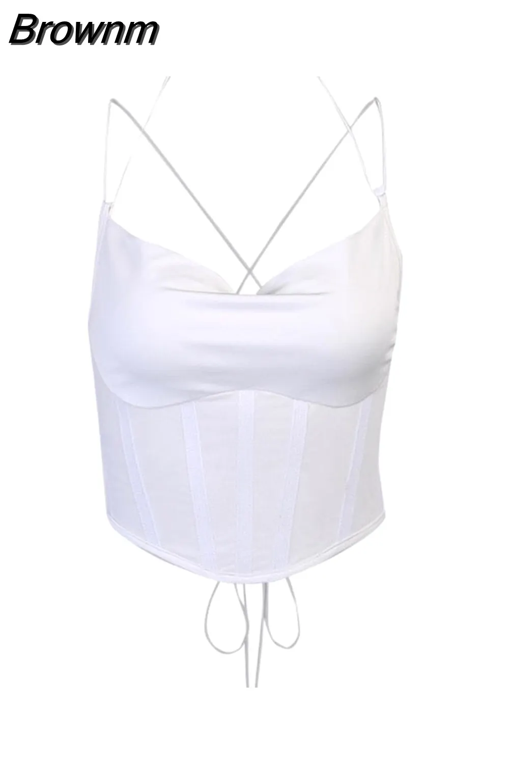 Brownm Sexy Tank Top Mesh Camisole Women Fashion Sleeveless Backless Slim Crop Top Camisole Female Women Summer Tank Ladies 715-0