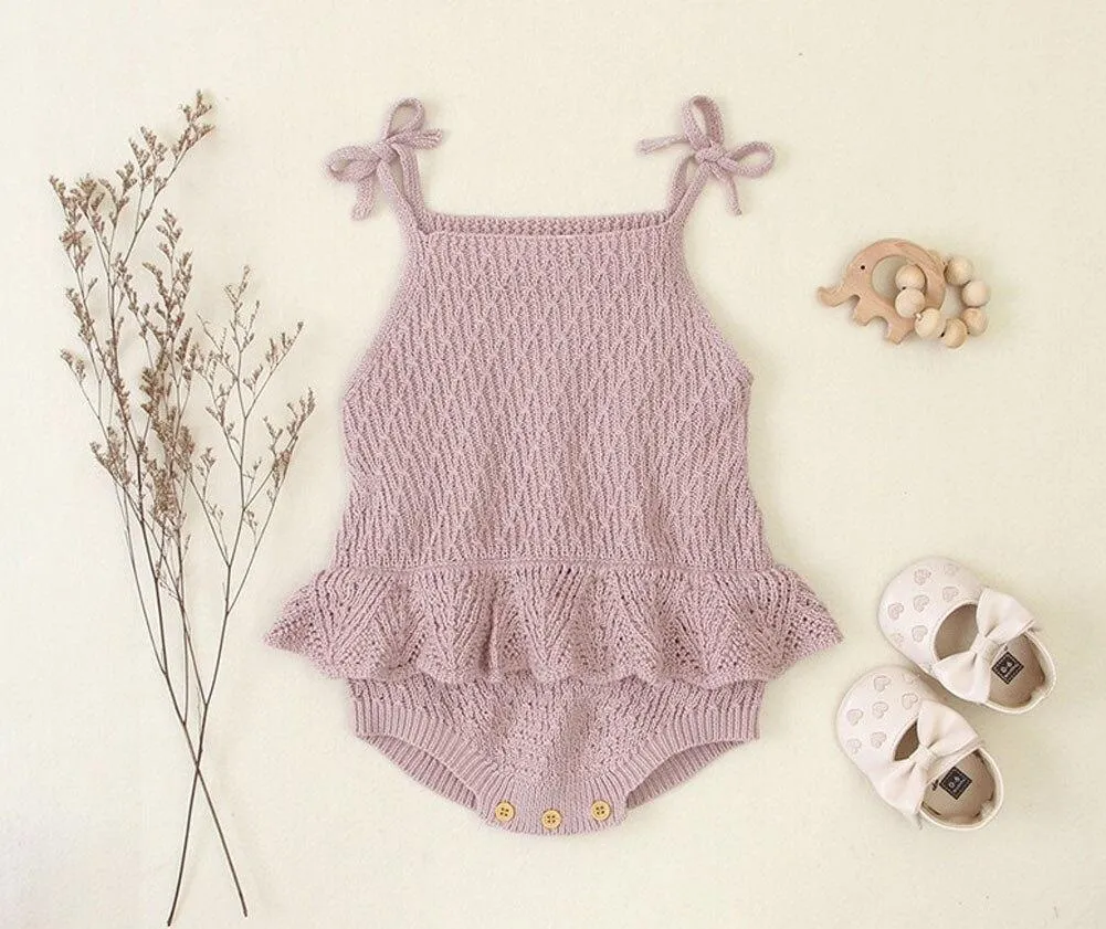 Infant Newborn Baby Girls Solid Ruffled Knitted Sweaters Romper Strap Jumpsuits Warm Spring Autumn Outfits