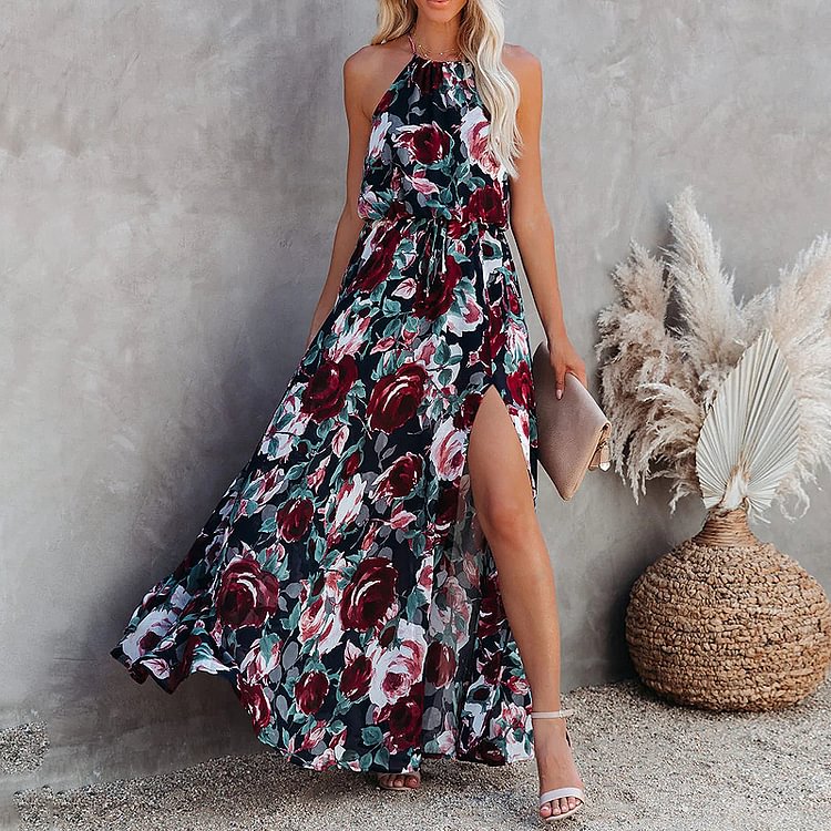 Halter Off Shoulder Blossom Printed  Dress