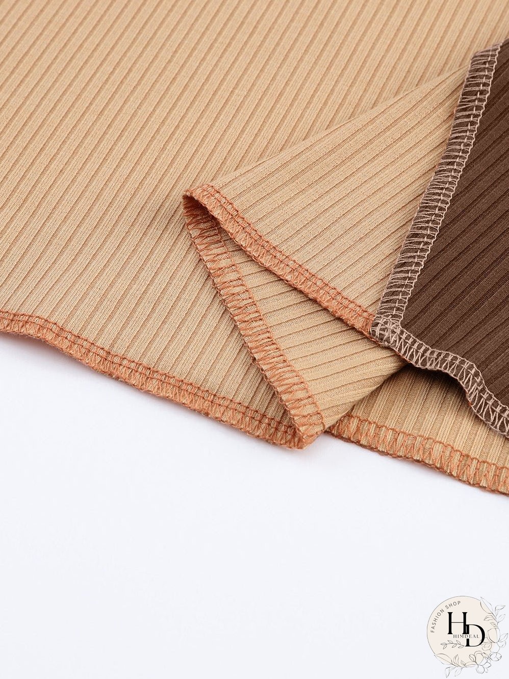 Knit Top with Exposed Seam Detail in Brown Color Block