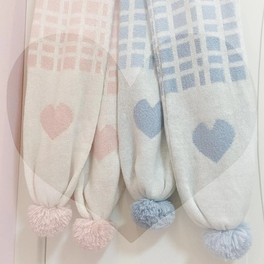 Pink/Blue Loving Heart Grids Cutie Balls Scarf SP164766