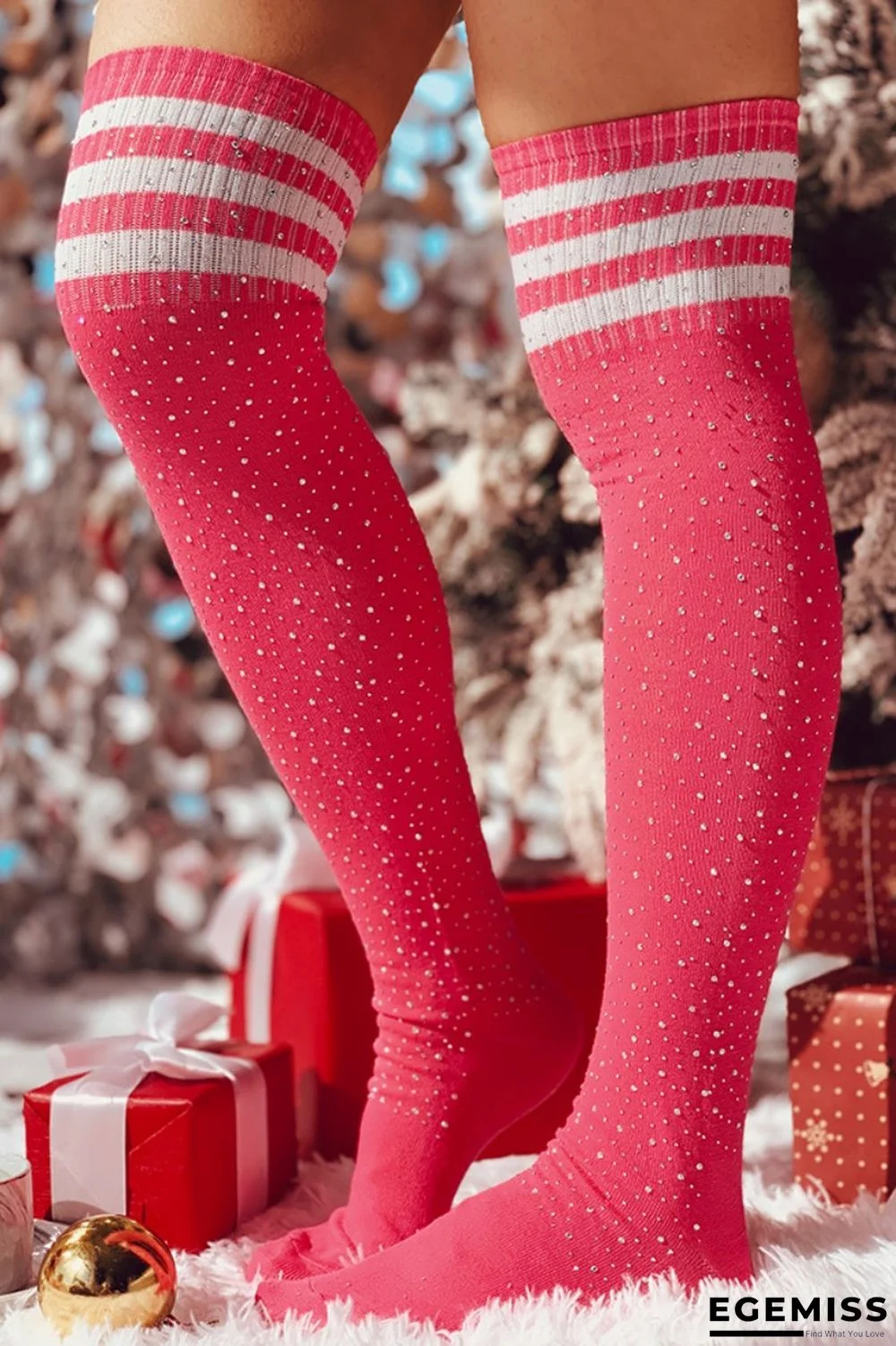 Pink Casual Daily Striped Patchwork Hot Drill Sock | EGEMISS