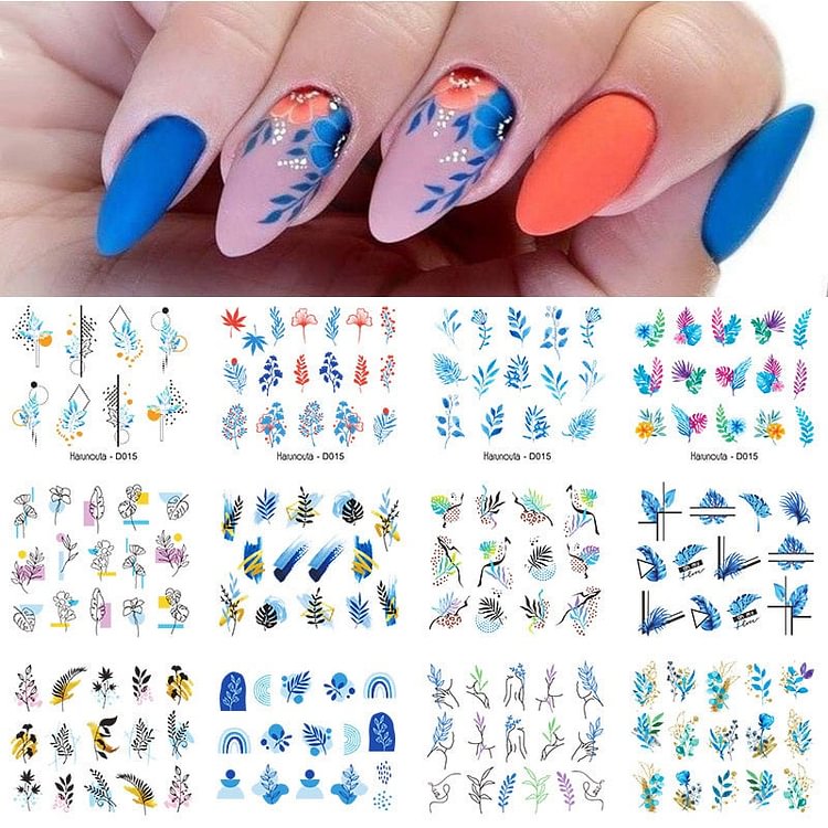 Harunouta Color Wave Line Flower Leaf Water Nail Stickers Cows Love Letter Design Sliders For Nails Art Decoration Water Decals