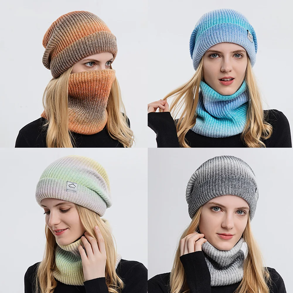Tie Dye Winter Warm Knit Beanie Hat Scarf