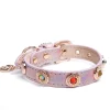 Original Design Genuine Leather Pet Gemstone Collar