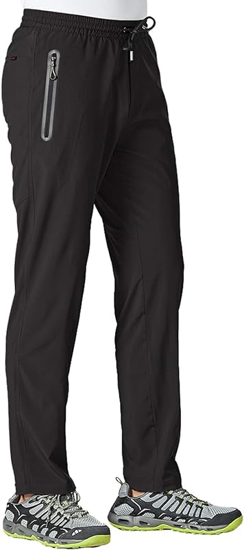 Tbmpoy Men&#39;s Lightweight Hiking Travel Pants Breathable Athletic Fishing Active Joggers Zipper Pockets