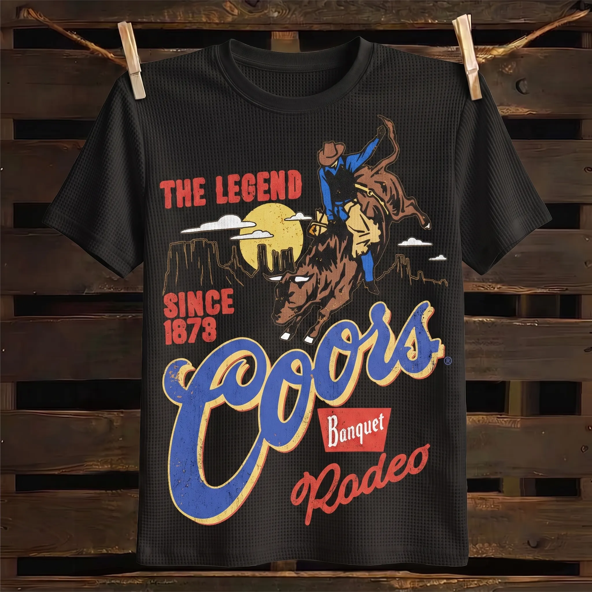Western Cowboy Graphic Print Waffle Knit T-Shirt