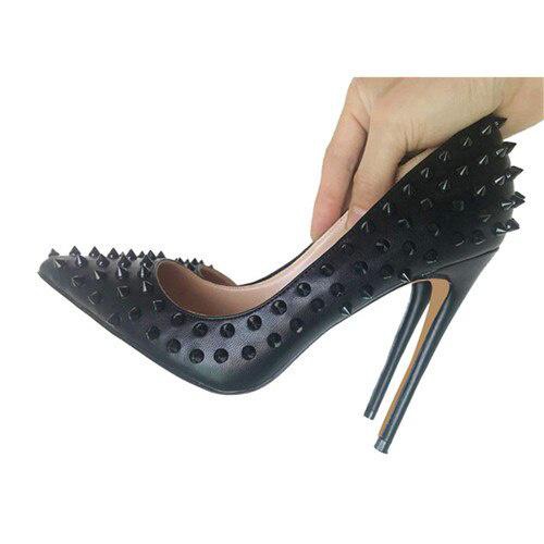 GOOSHOE Rivets White Pumps For Women Shoes 12cm High Heel 10cm Plus Size 45