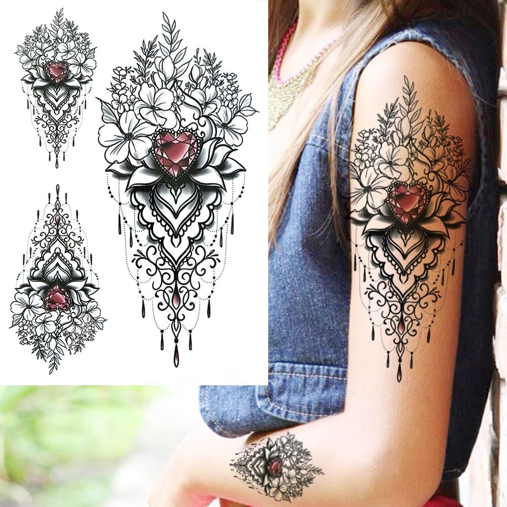 Gingf Diamond Flower Temporary Tattoos For Women Girls Fake Dream Catcher Tattoo Sticker Moon Star Dreamcatcher Tatoos Paper