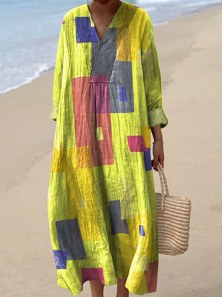Women's Abstract Multi Color Block Art Print Dress
