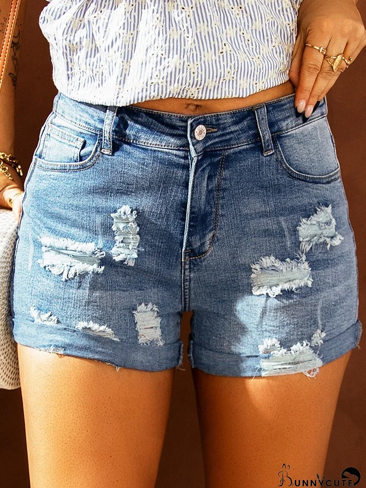 Eye-Catching Distressed Denim Shorts with Flag Print