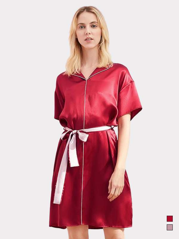 19 MOMME Chemise de nuit en soie ceinturée- SOIE PLUS