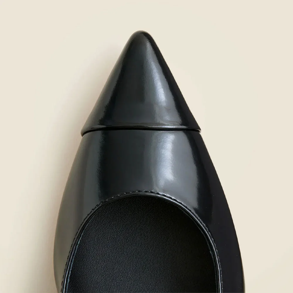 Black Pointed Toe Kitten Heel Mary Jane Slingback Pumps with Buckle