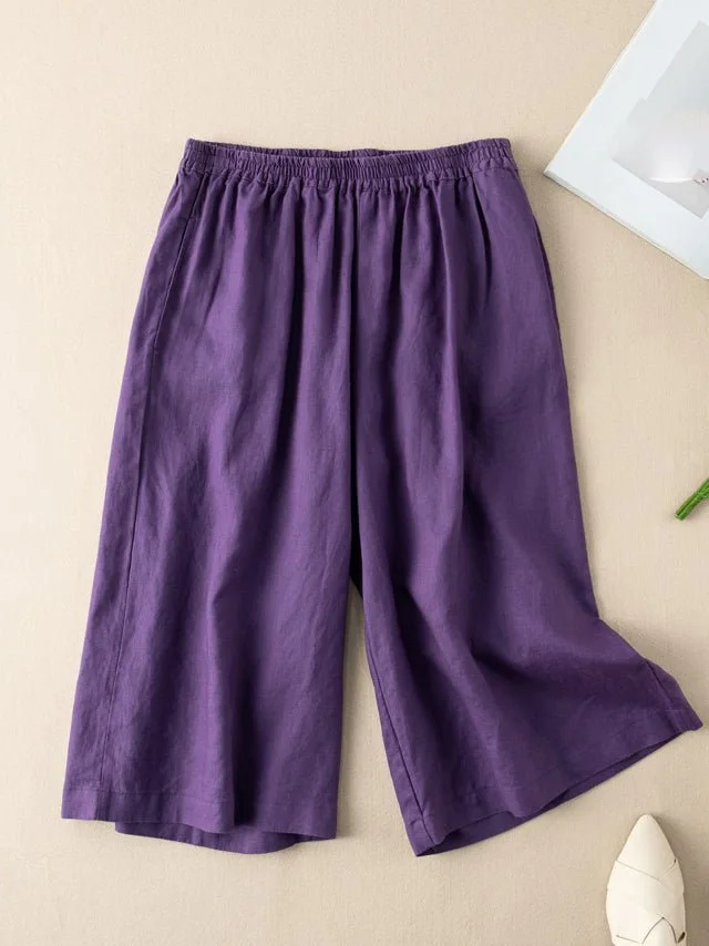 Women's Linen Solid Color High Waist Wide Leg Pants