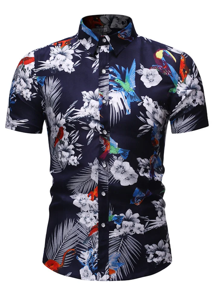 Summer Men's Floral Short Sleeve Shirt Fashion Casual Shirt Printed Short Sleeve