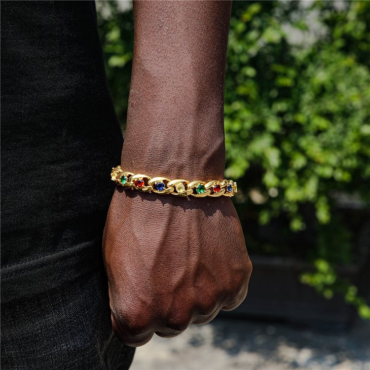 10MM Colorful Stones Cuban Link Iced Out Bracelet