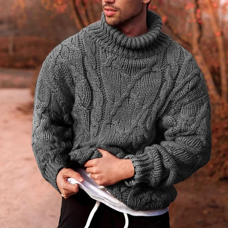 Fashionable Casual Twist Turtleneck Men's Solid Color Thickened Pullover Sweater