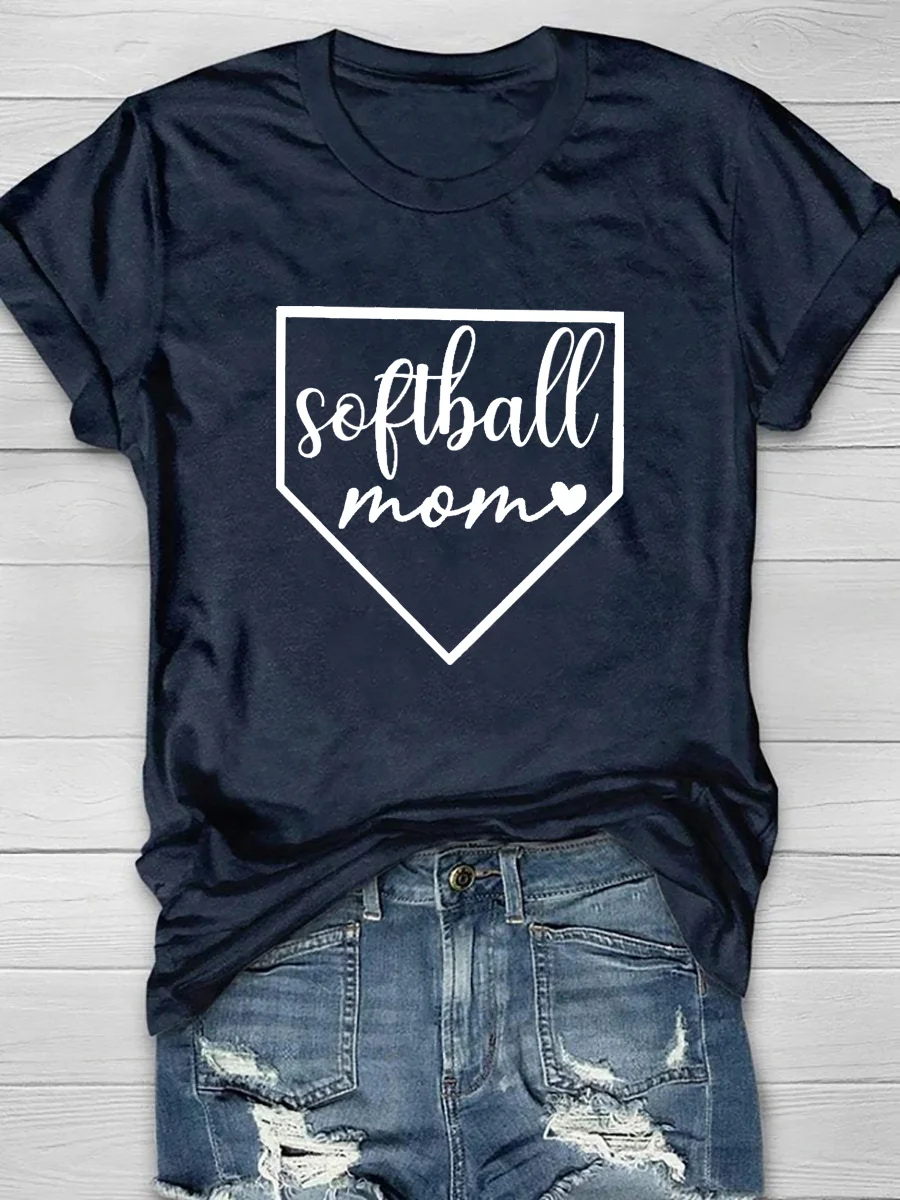 Softball Mom Print Short Sleeve T-Shirt