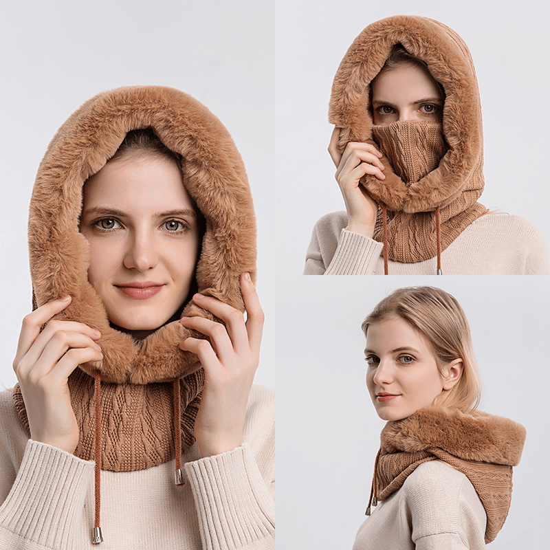 🔥 Early Christmas Sale🎁Women Knitted Cashmere Fur Cap Mask