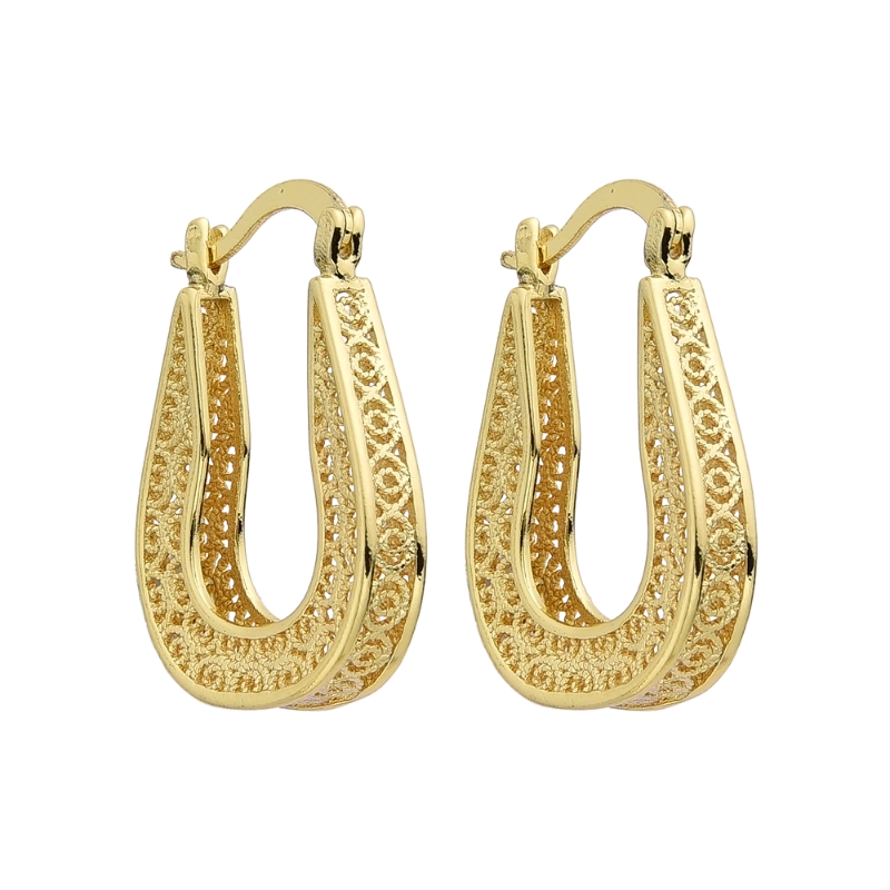 1 Pair Chinoiserie Elegant Artistic Geometric Hollow Out Copper 18K Gold Plated Earrings