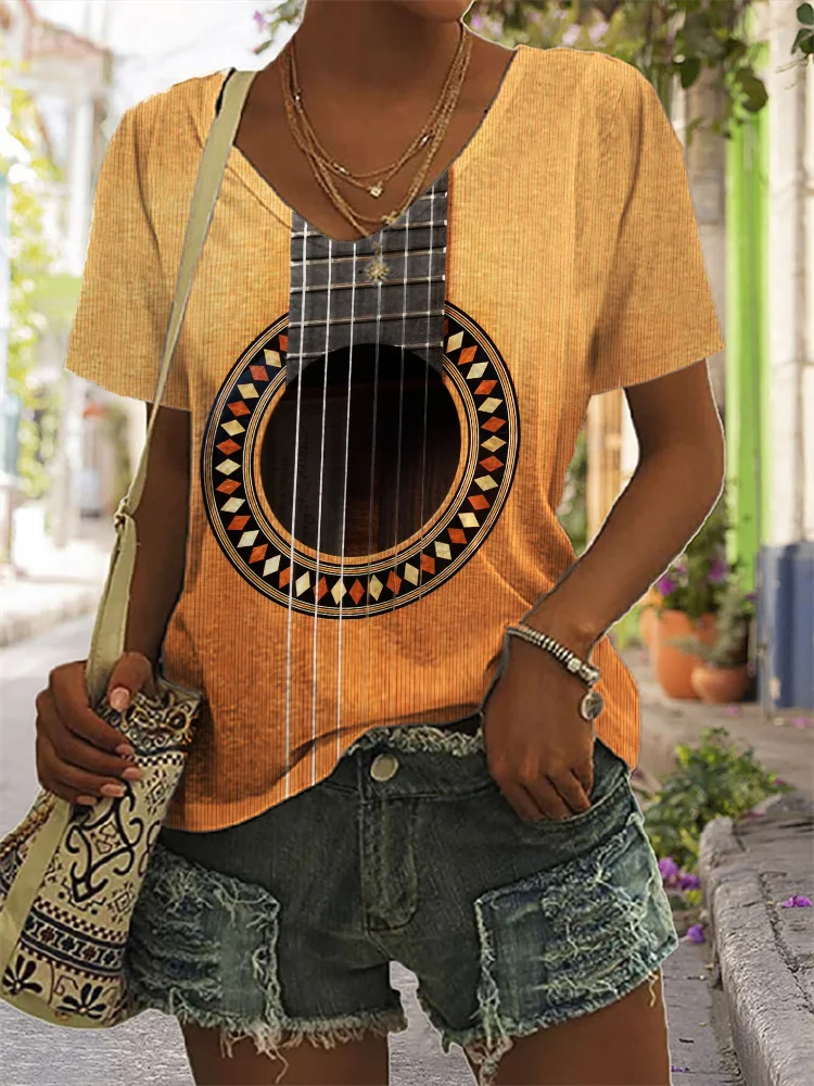 Music Lover Guitar Inspired Gradient V Neck T Shirt