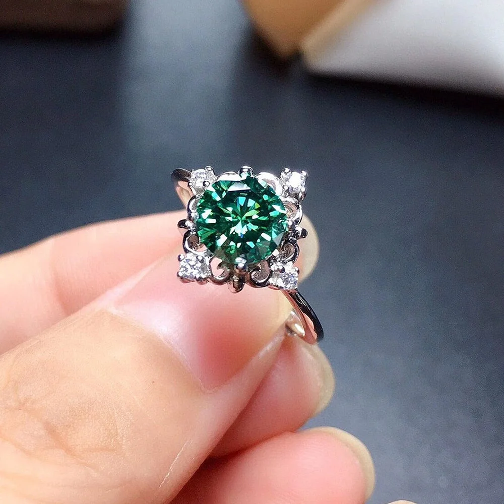 Huitan Elegant Green Cubic Zirconia Lady Ring Party Hollow Out Design Delicate Anniversary Gift Luxury Fashion Jewelry for Women