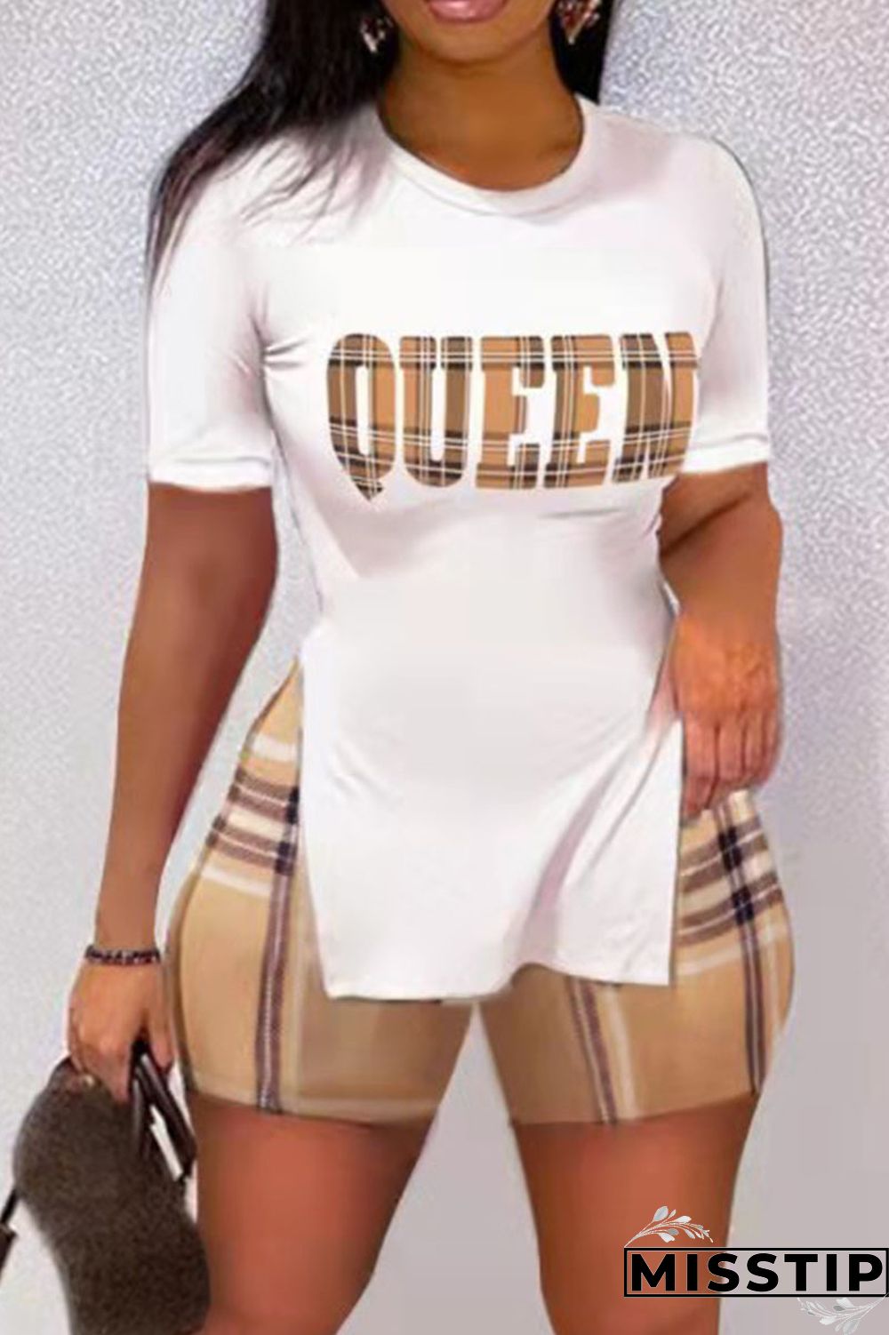 Red Casual Print Patchwork Slit O Neck Short Sleeve Two Pieces