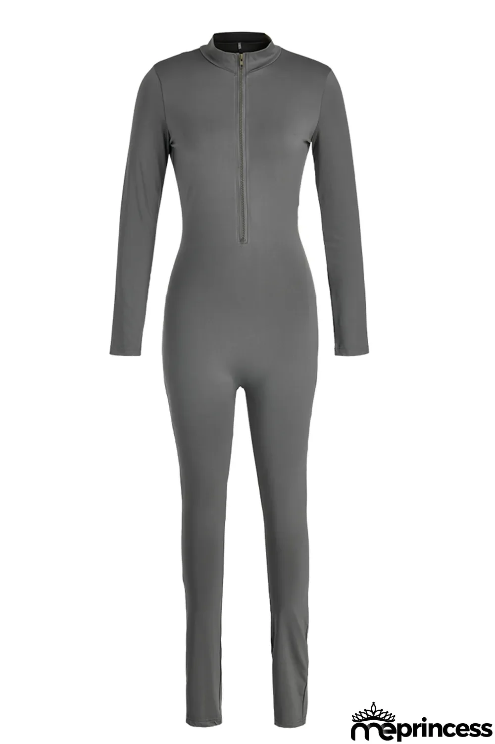 Black Casual Solid Split Joint Zipper Collar Skinny Jumpsuits