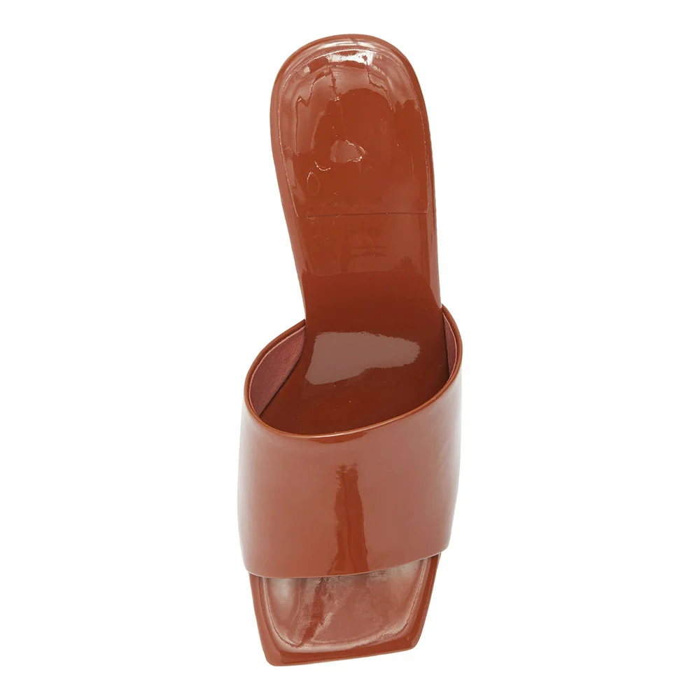 Casual Rust Slip On Wide Strap Platform Chunky High Heeled Sandals