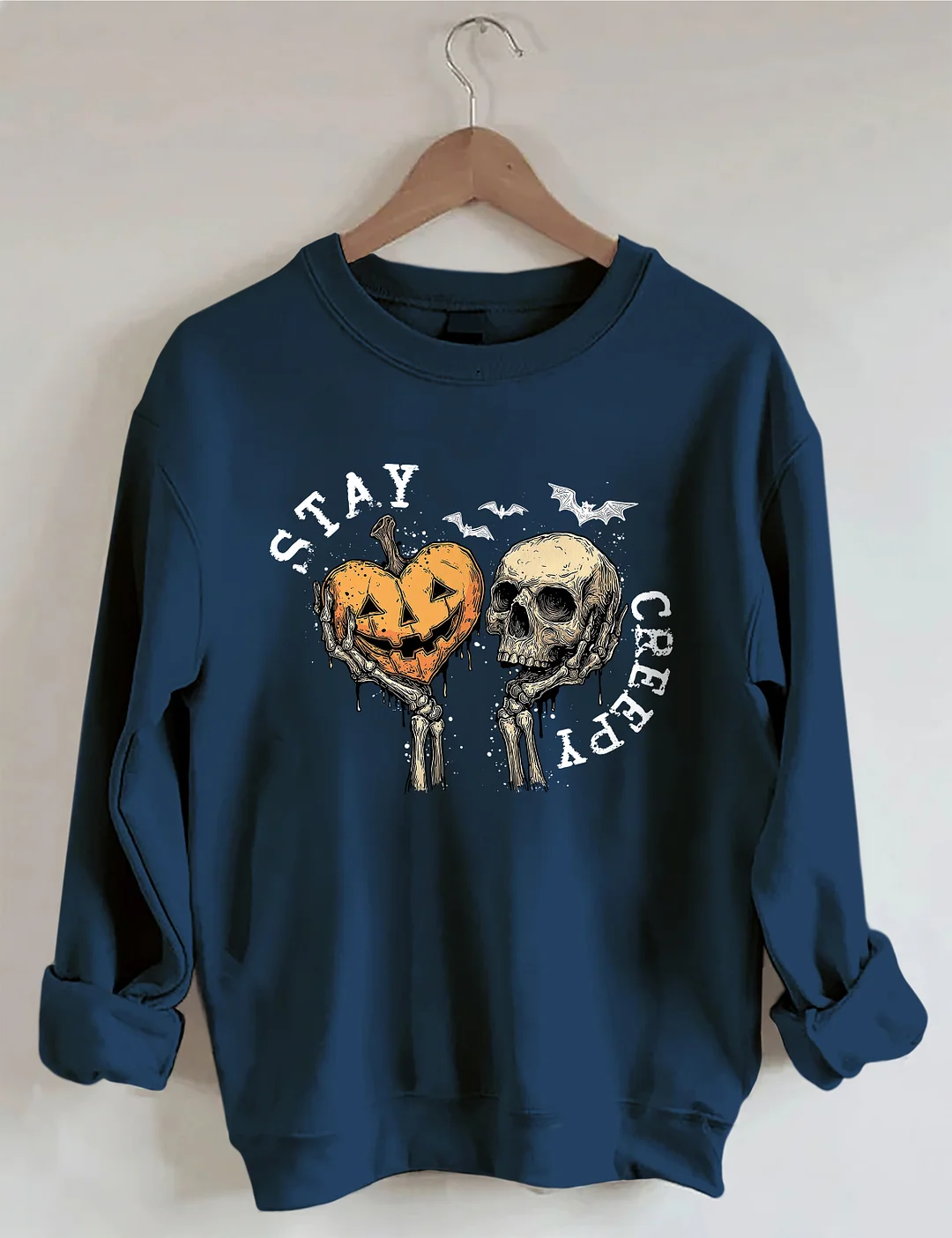 Stay Creepy With Pumpkin And Skull Sweatshirt
