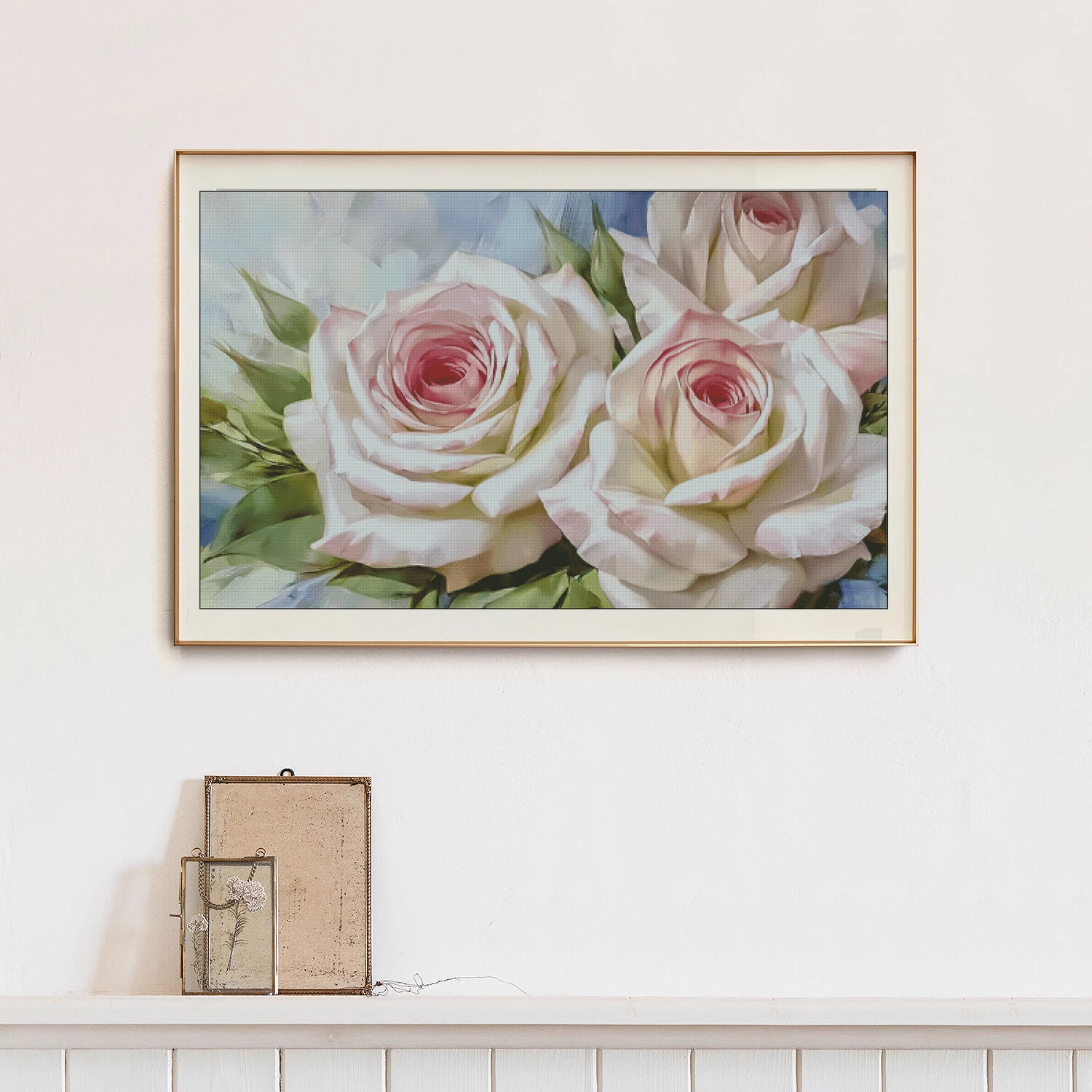 【DD00423-SS-462D Mixed Embroidery White Rose】 Painting Fairy Cross Stitch