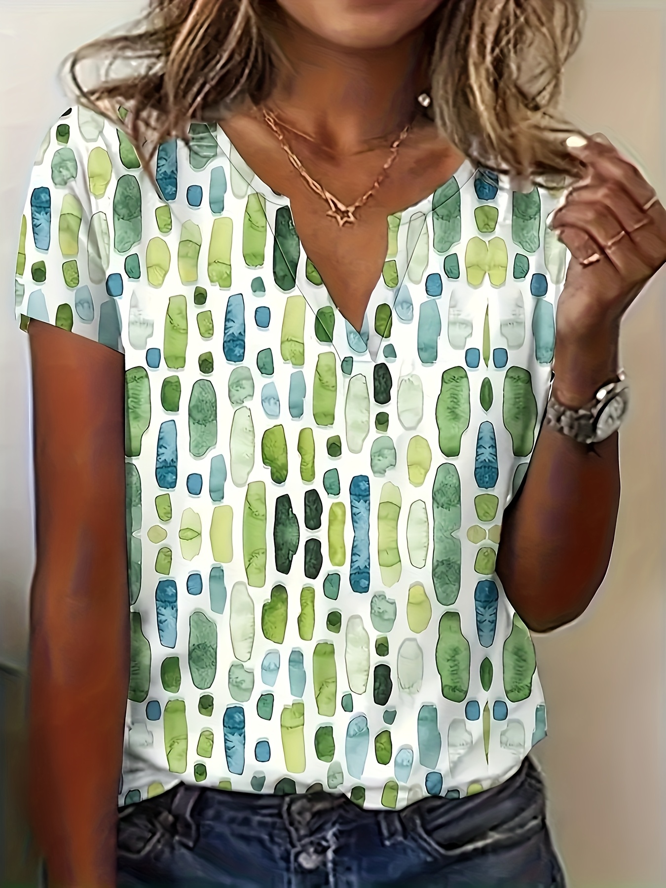 New Summer V-Neck Printed Short-Sleeved T-Shirt Loose Casual To | IFYHOME