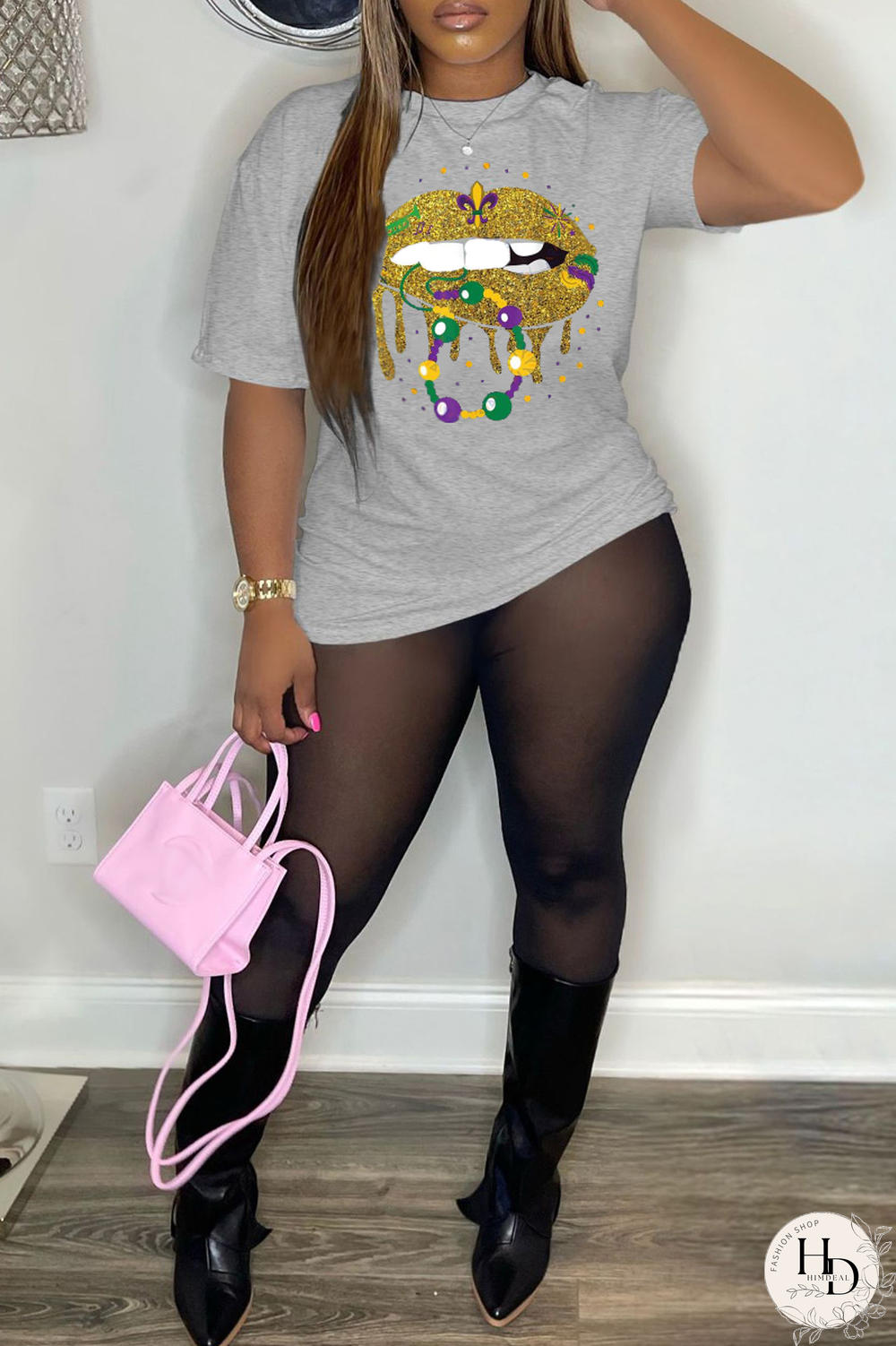 White Party Vintage Lips Printed Patchwork O Neck T-Shirts