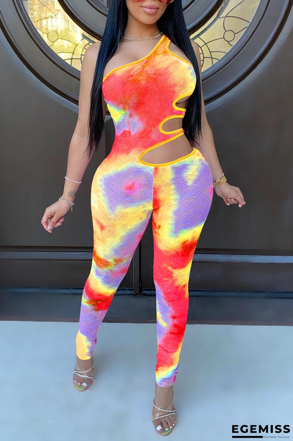 Red Sexy Print Coloured drawing Hollow Milk. Sleeveless Jumpsuits | EGEMISS